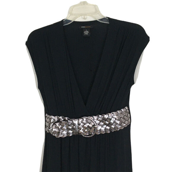 BCBGMAXAZRIA Black Belted Dress Faux Wrap Surplice V-Neck Empire Waist Dress S - Picture 2 of 12